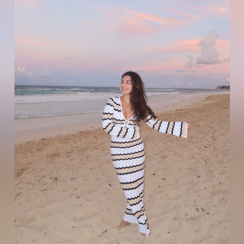 Runaway the Label - White and Black Striped Maxi Dress